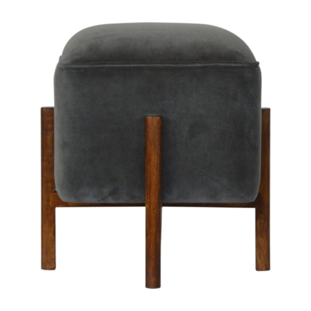 Solid Wood Grey Velvet Footstool - Image 2