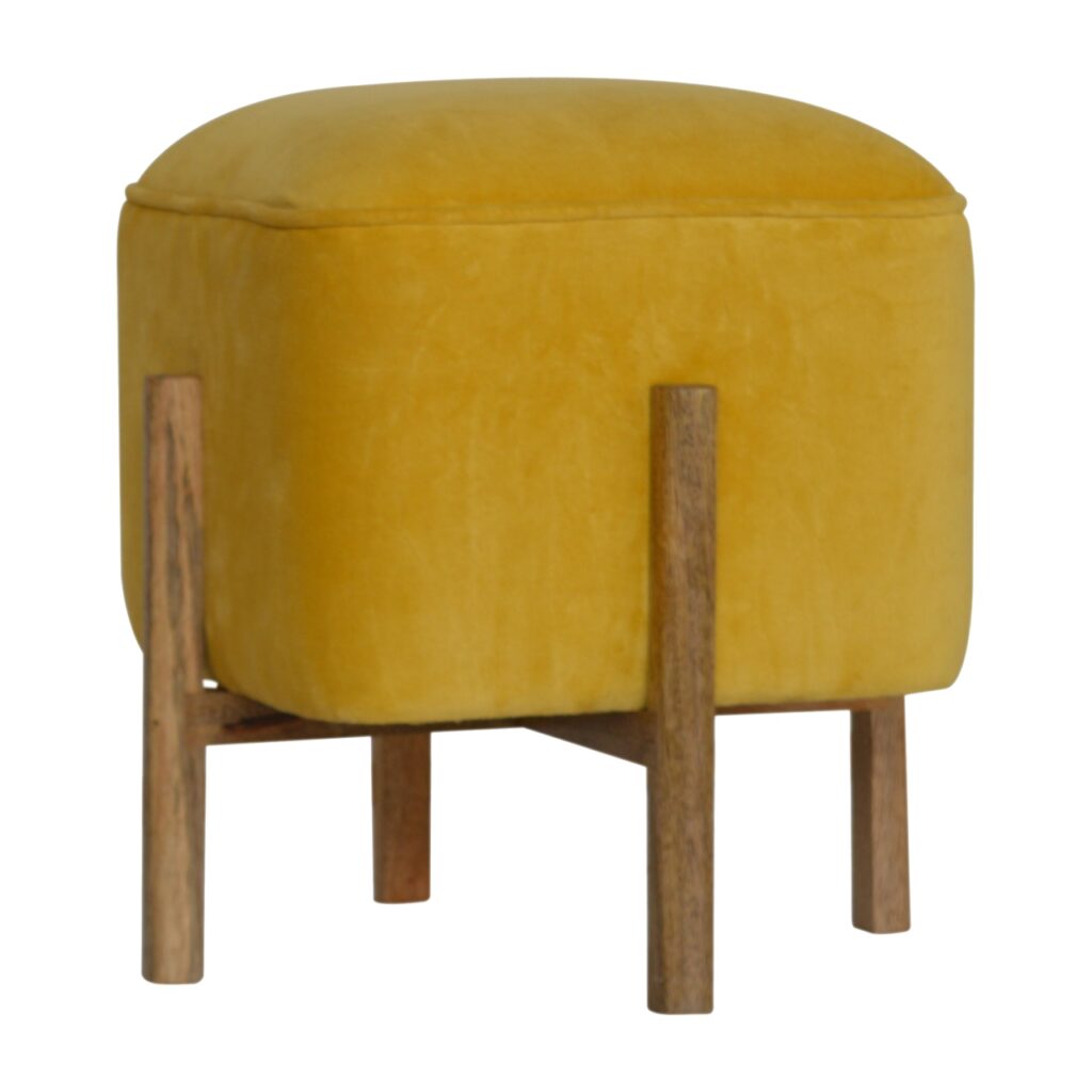 Mustard Velvet Solid Footstool - Image 2