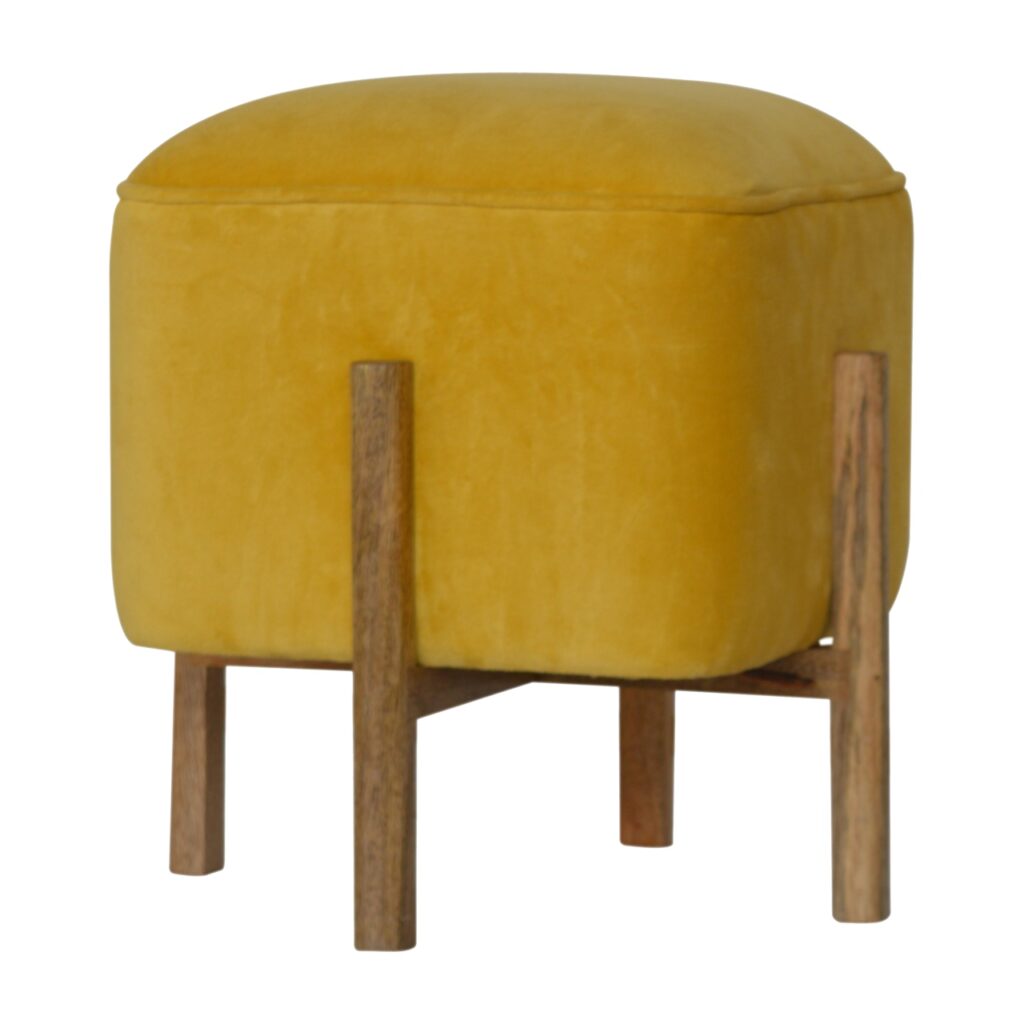 Mustard Velvet Solid Footstool - Image 3