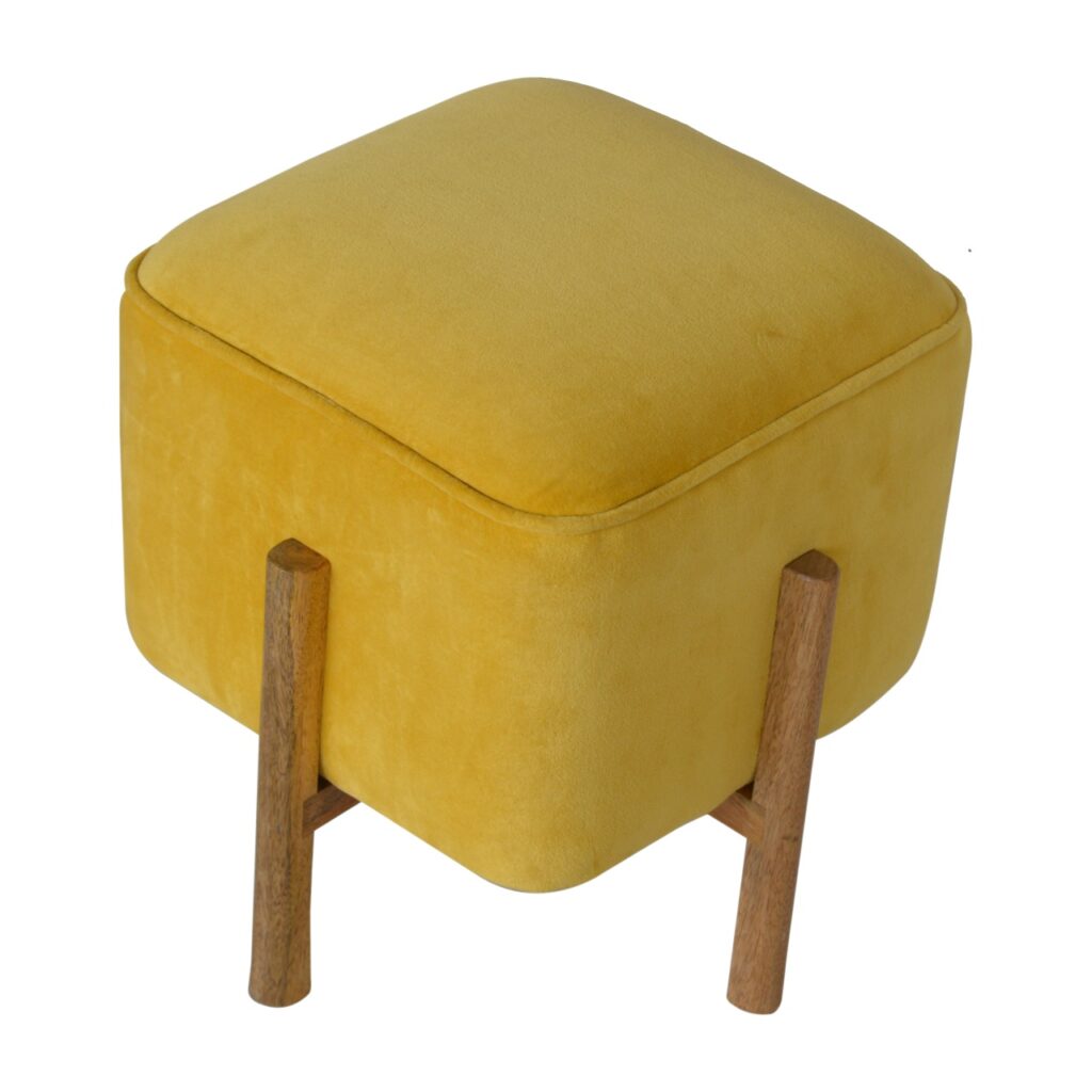 Mustard Velvet Solid Footstool - Image 4