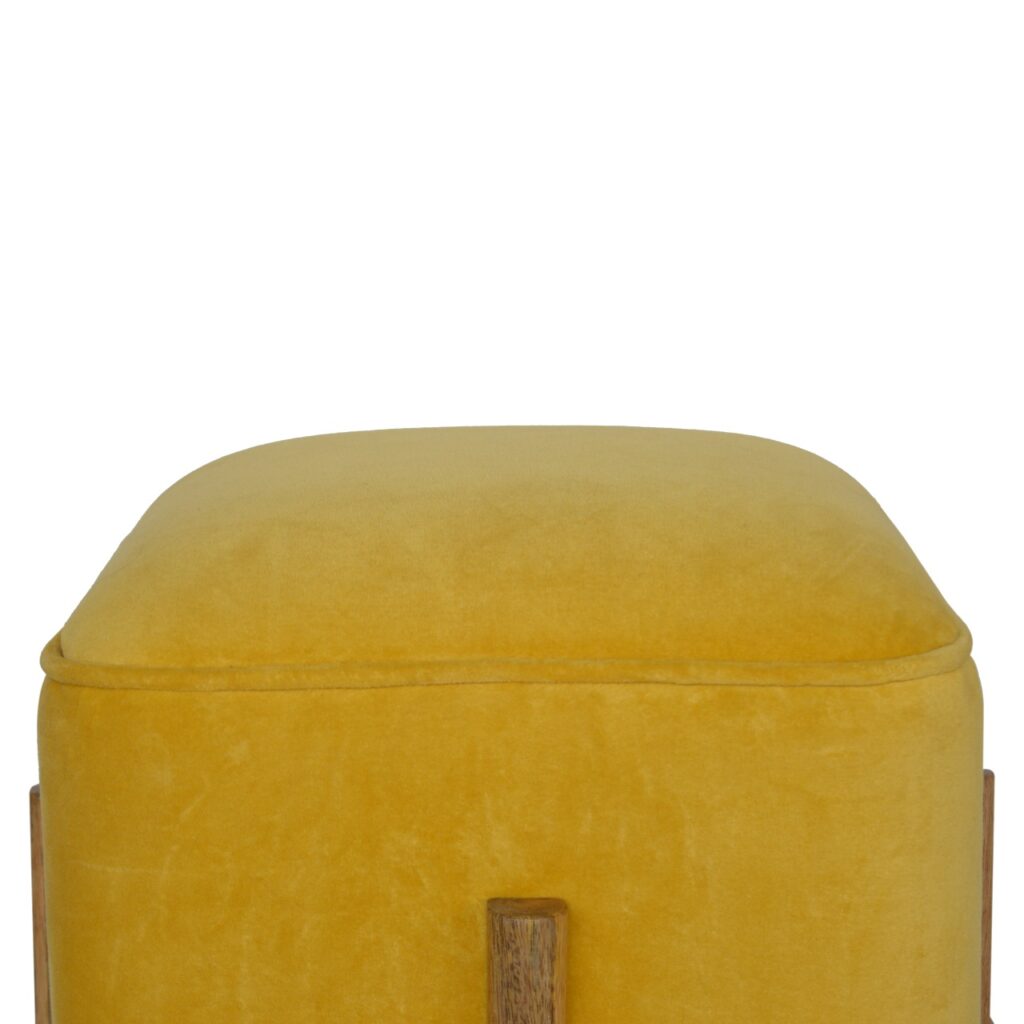Mustard Velvet Solid Footstool - Image 6