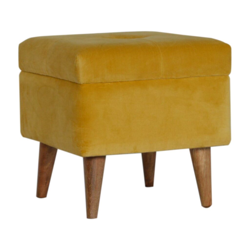 Mustard Velvet Storage Footstool - Image 3