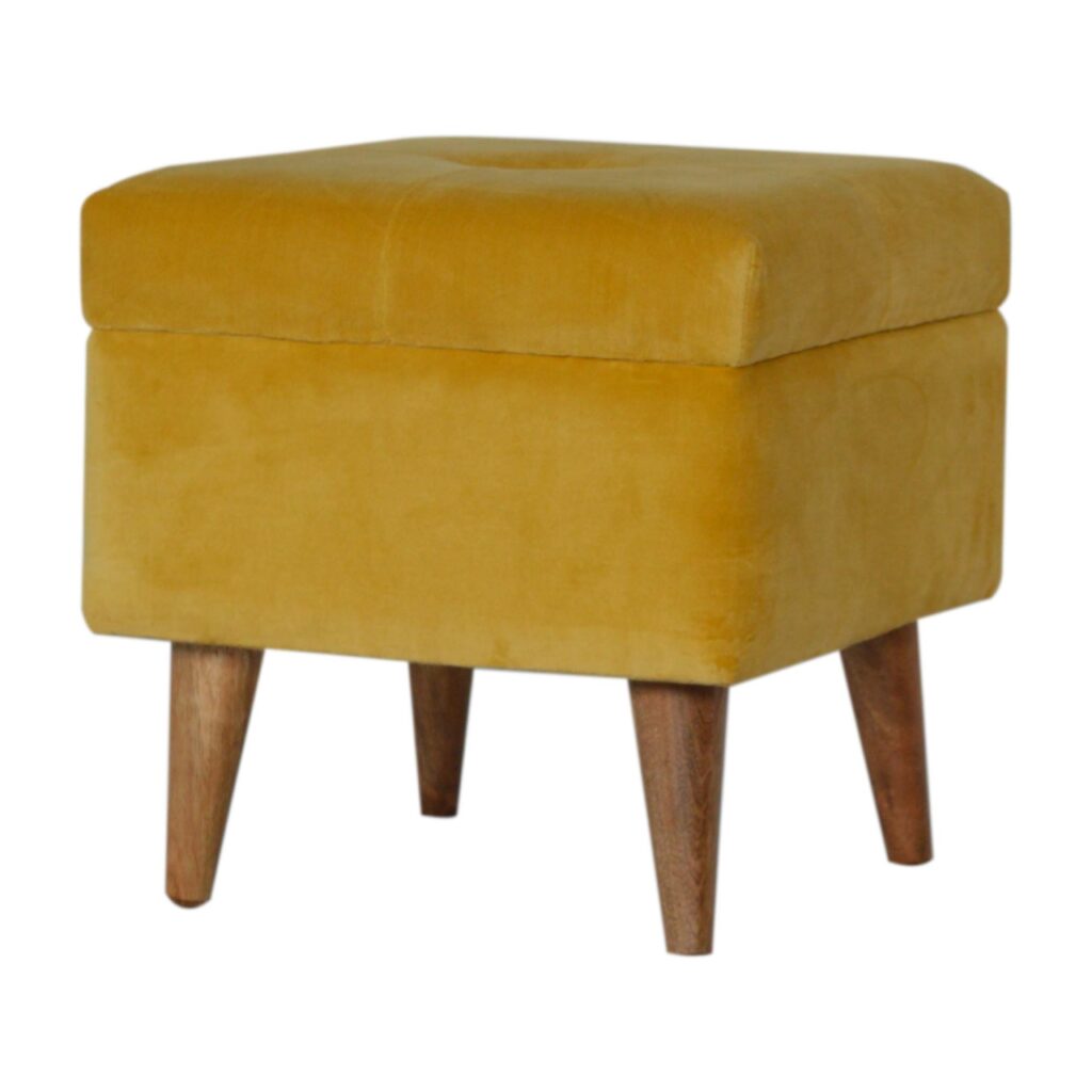 Mustard Velvet Storage Footstool - Image 2