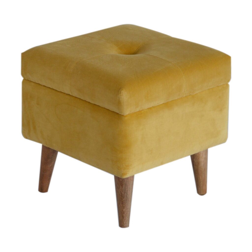 Mustard Velvet Storage Footstool - Image 4