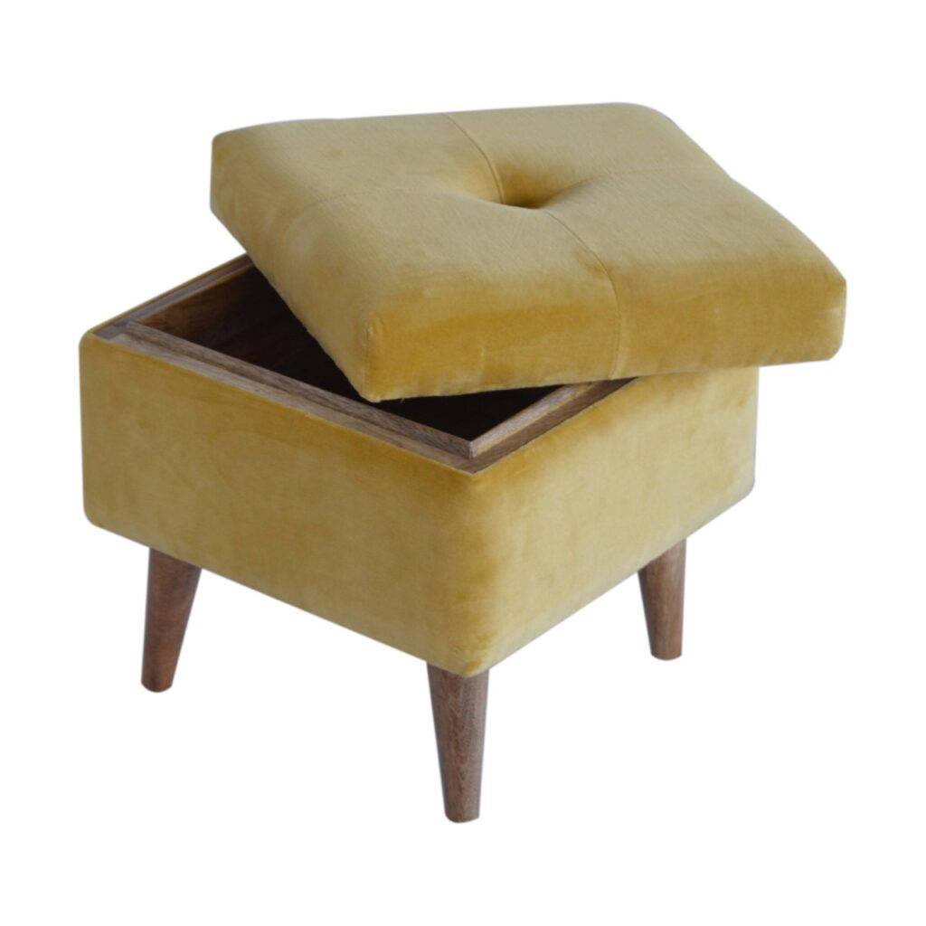 Mustard Velvet Storage Footstool - Image 8