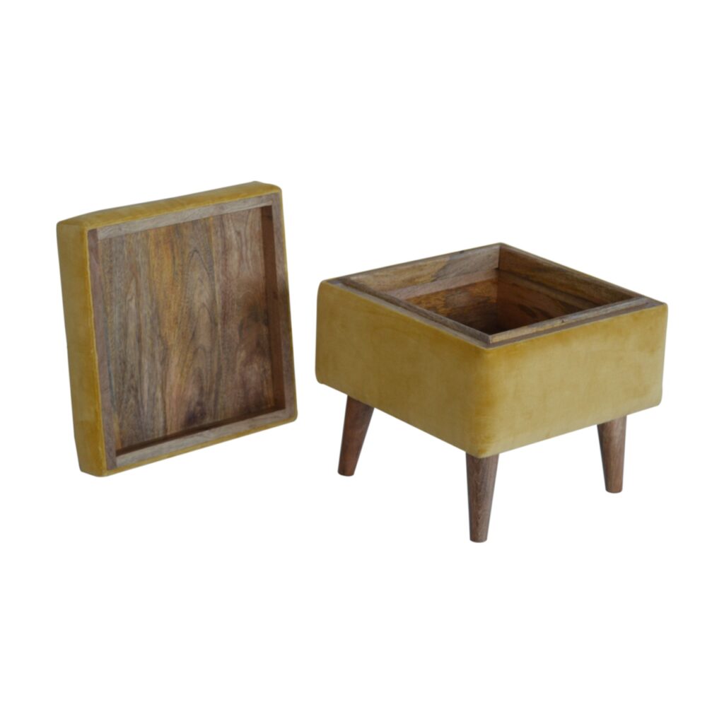 Mustard Velvet Storage Footstool - Image 9