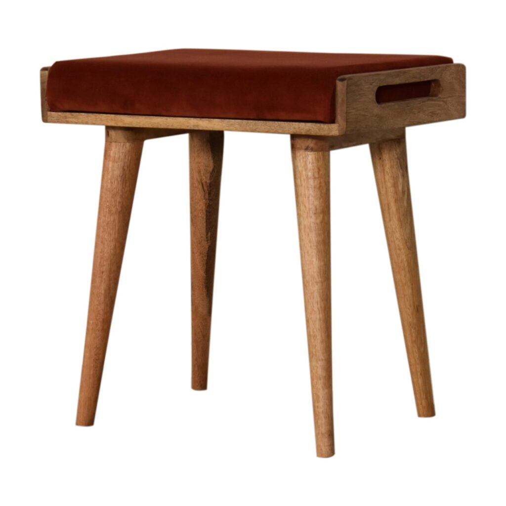 Brick Red Velvet Tray Footstool - Image 3