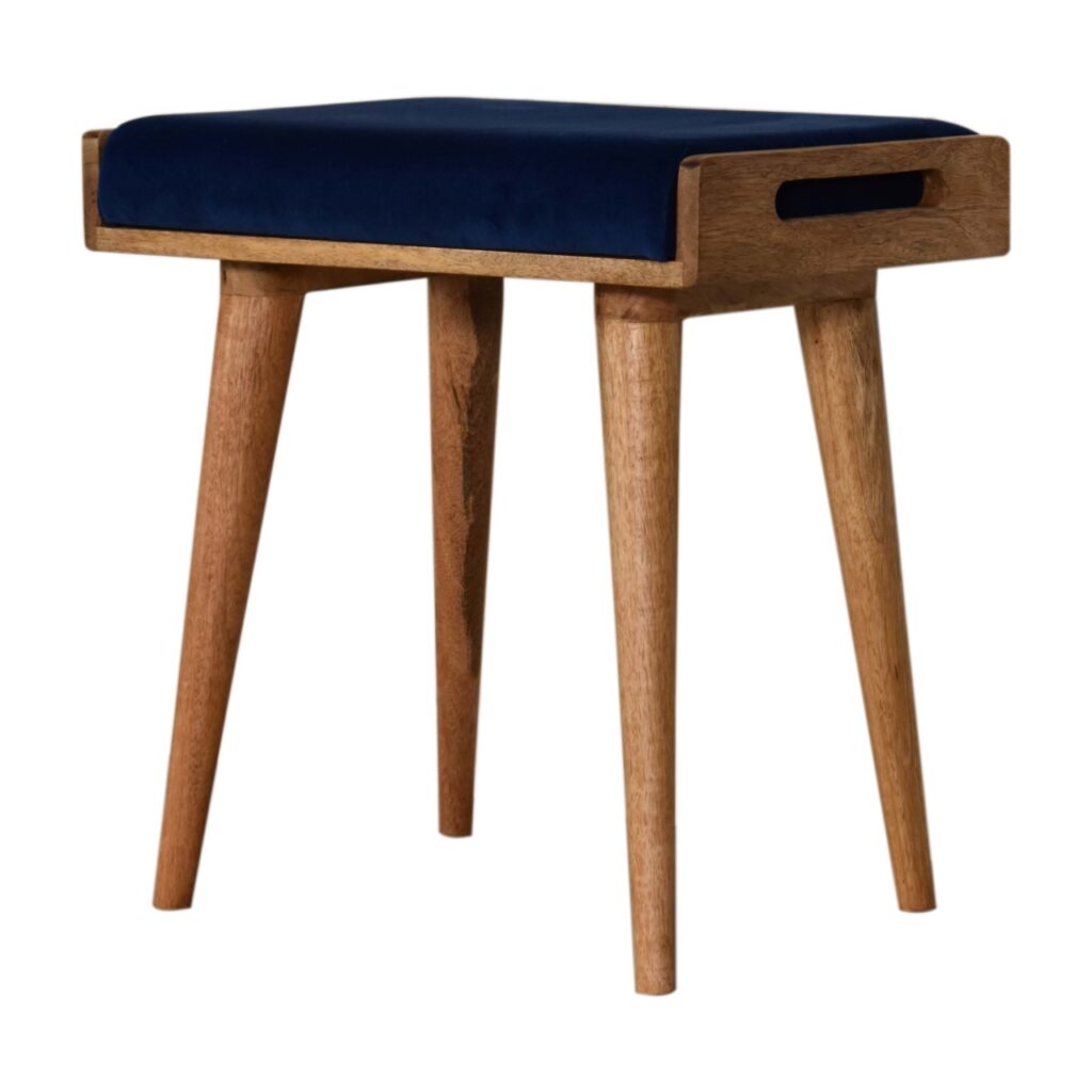 Royal Blue Velvet Tray Footstool - Image 3