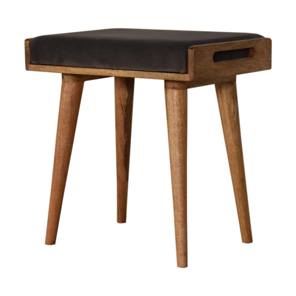 Grey Velvet Tray Style Footstool - Image 3