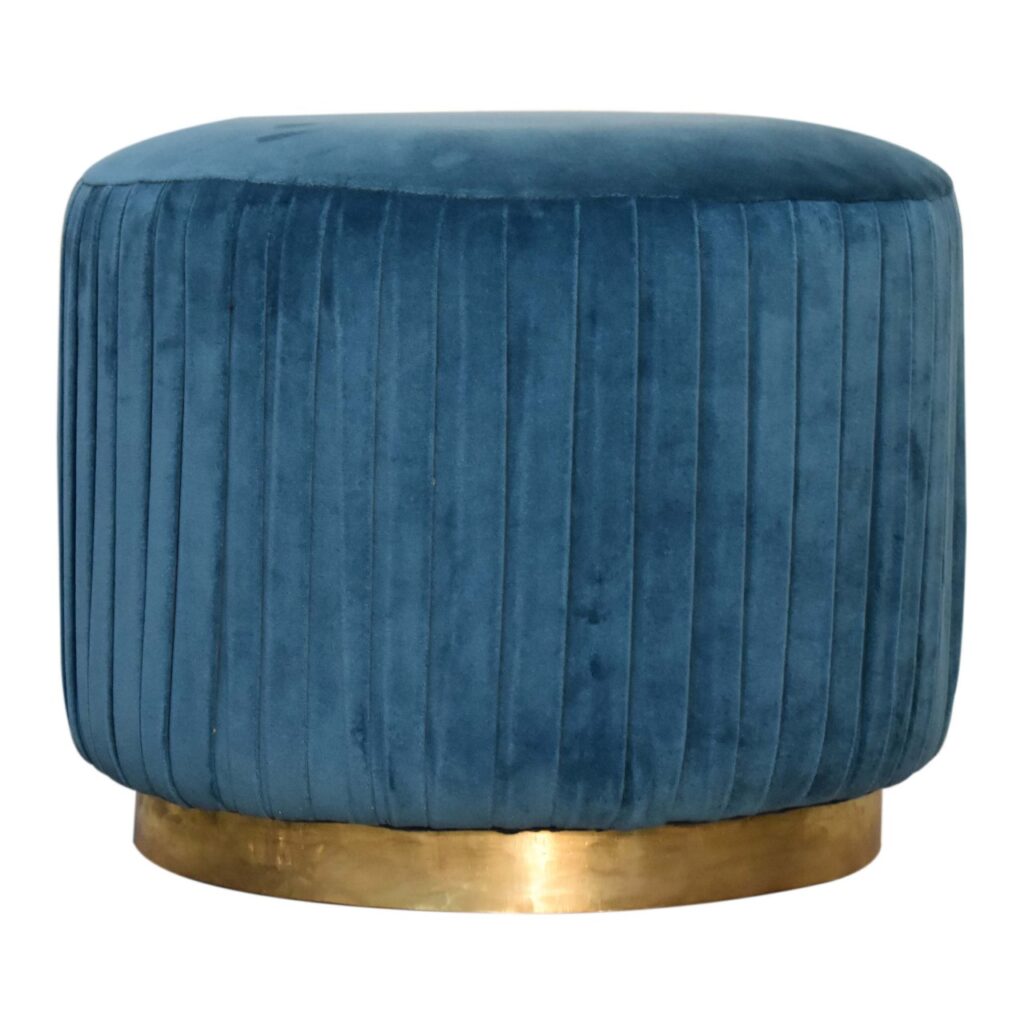 Teal Velvet Pleated Footstool - Image 2