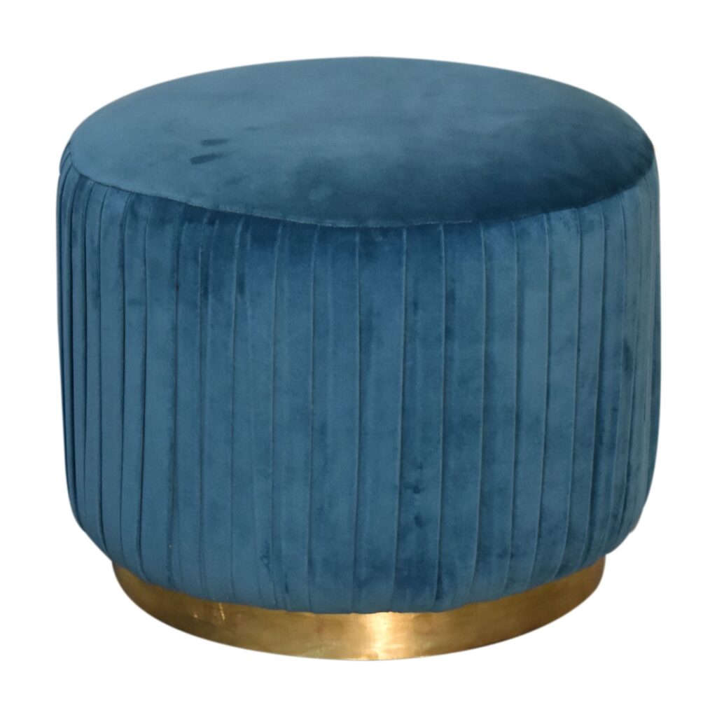 Teal Velvet Pleated Footstool - Image 3