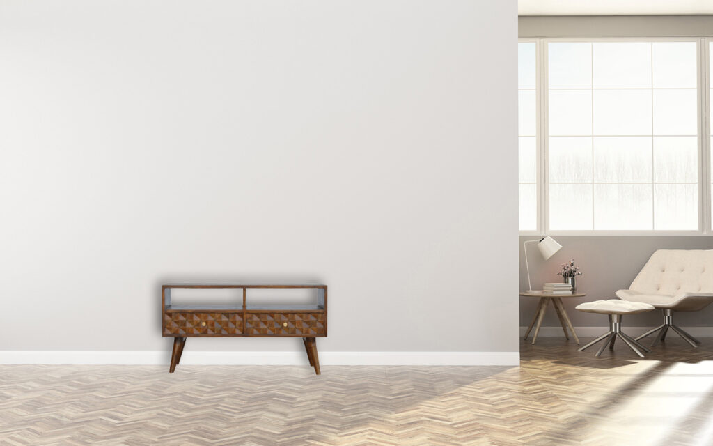 Chestnut Diamond Carved TV Unit - Image 11