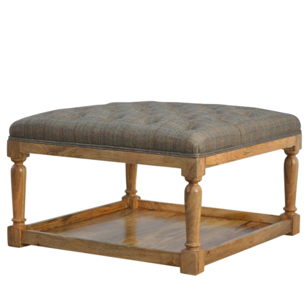 Multi Tweed Footstool with Shelf - Image 3
