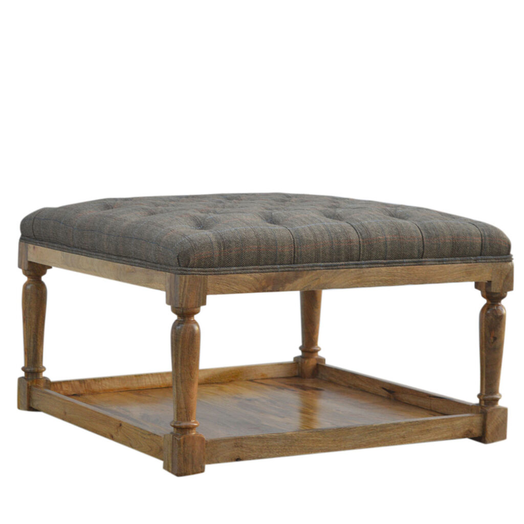 Multi Tweed Footstool with Shelf - Image 2