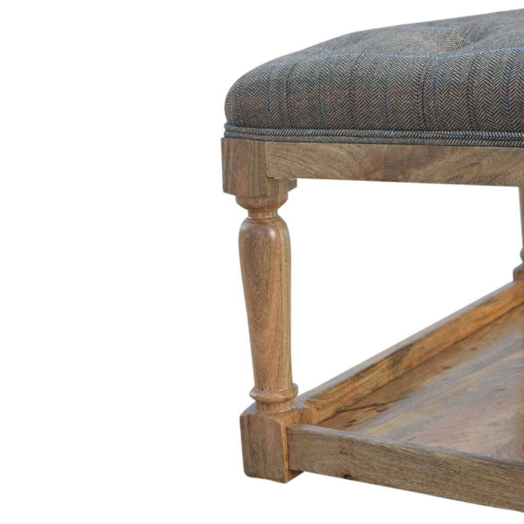 Multi Tweed Footstool with Shelf - Image 4