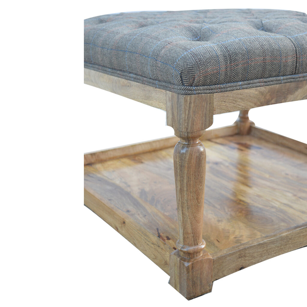 Multi Tweed Footstool with Shelf - Image 7
