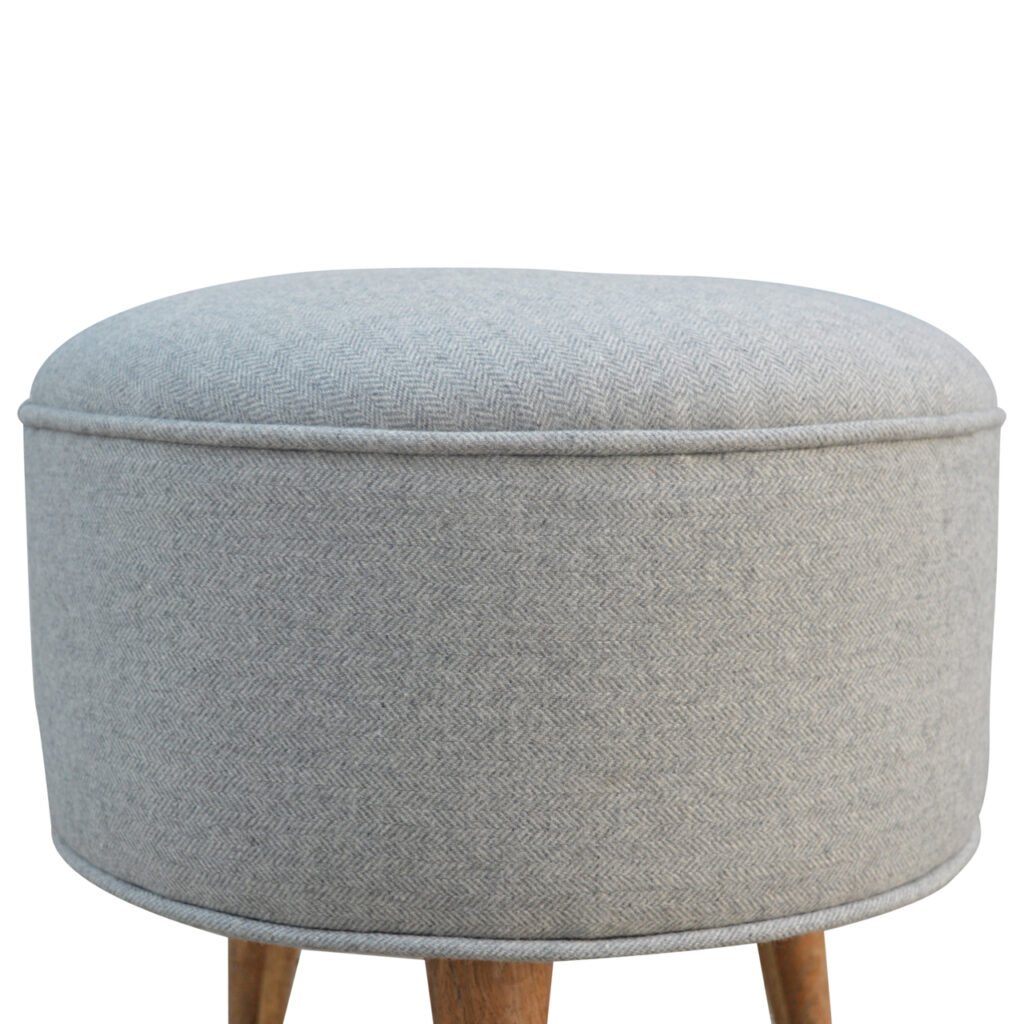 Round Grey Tweed Footstool - Image 2