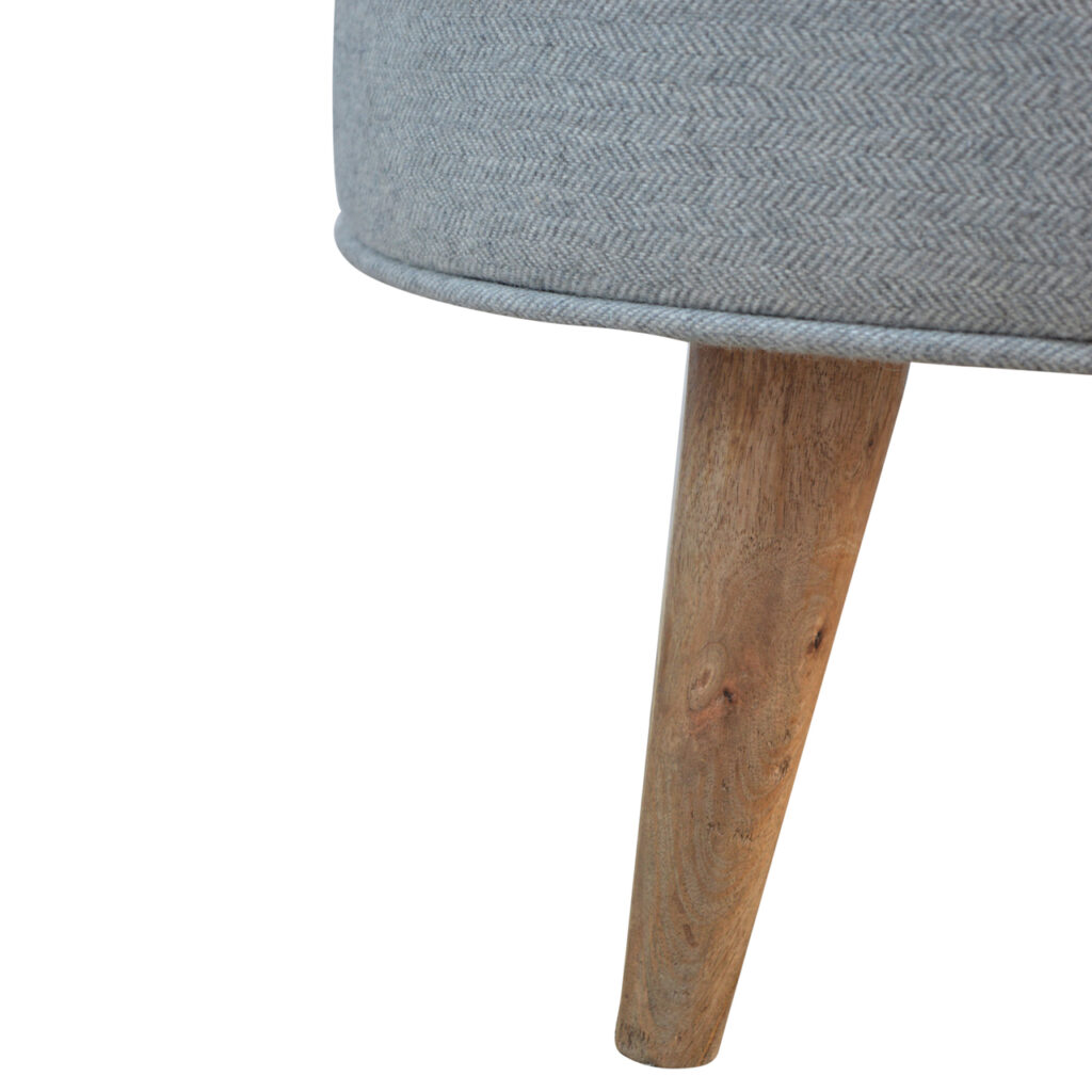 Round Grey Tweed Footstool - Image 5