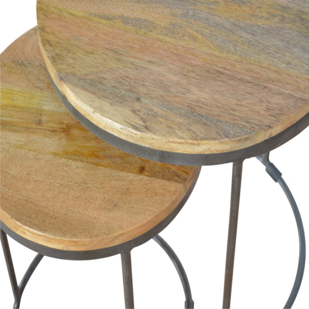 Round Stool Set of 2 with Iron Base - Image 5