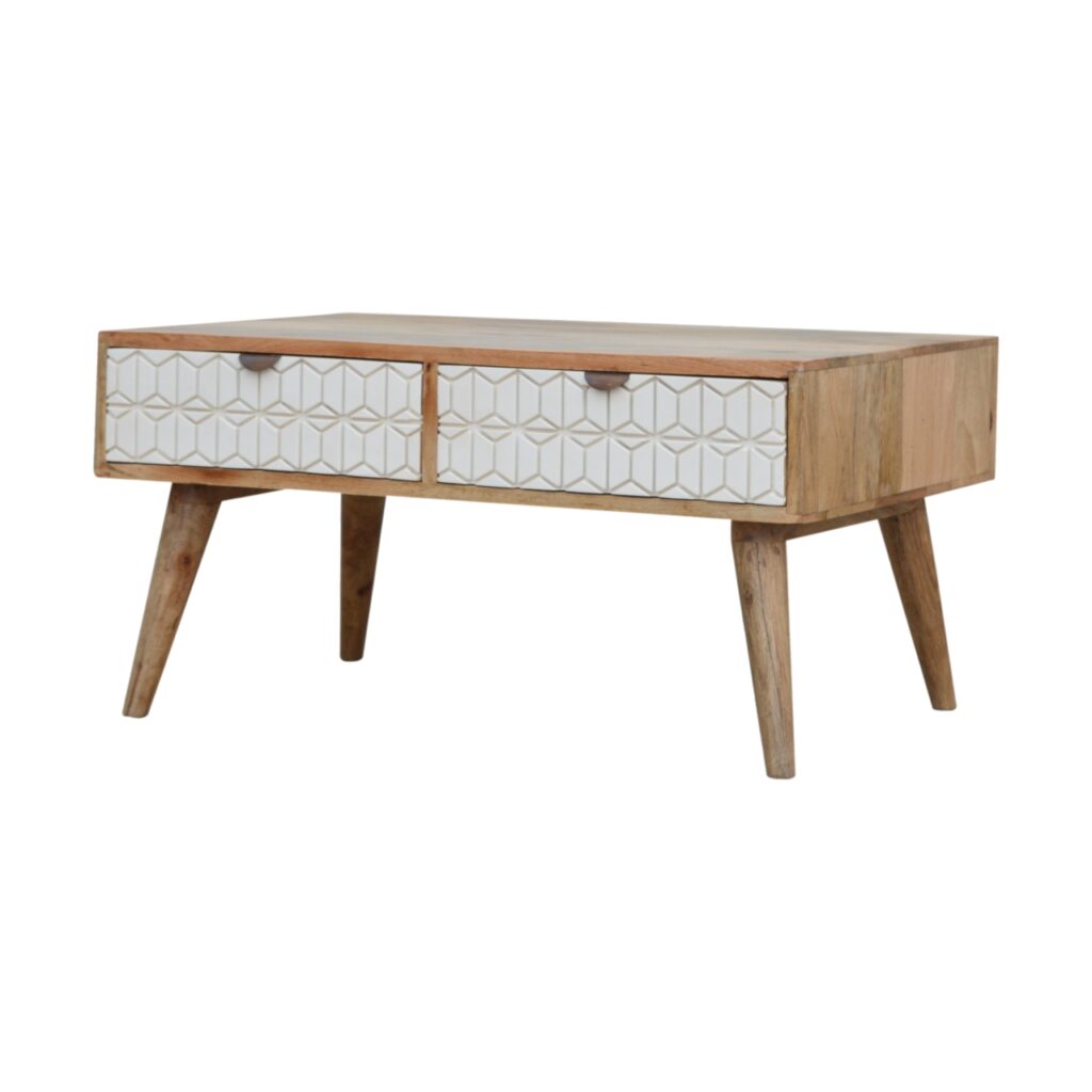 Sleek White Carved Coffee Table - Image 3