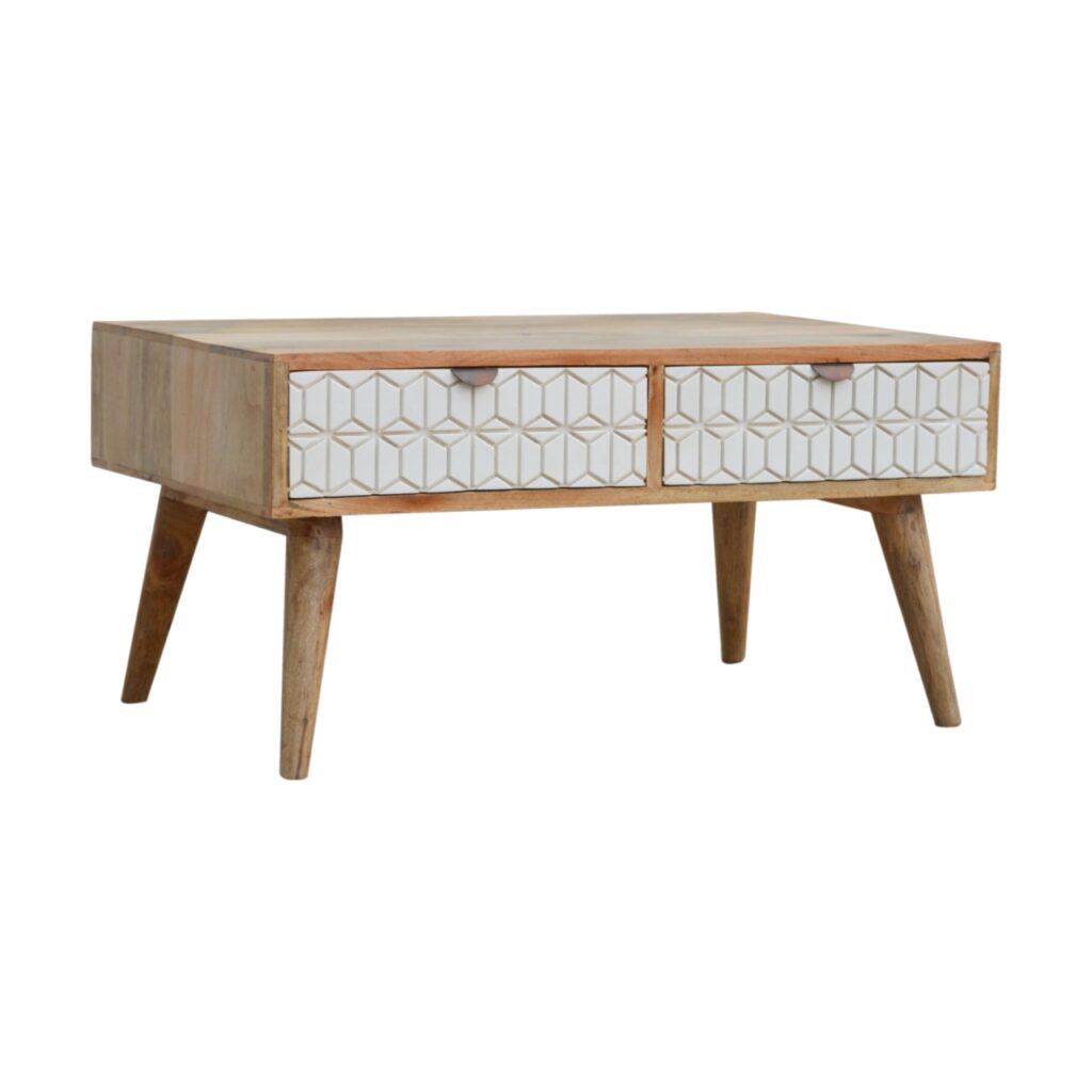 Sleek White Carved Coffee Table - Image 2