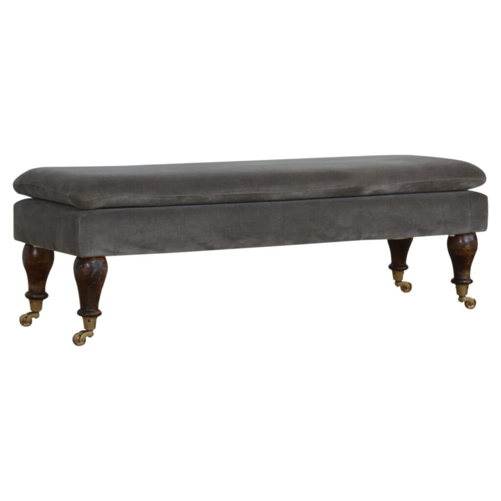 Grey Velvet Bench with Castor Feet - Image 2