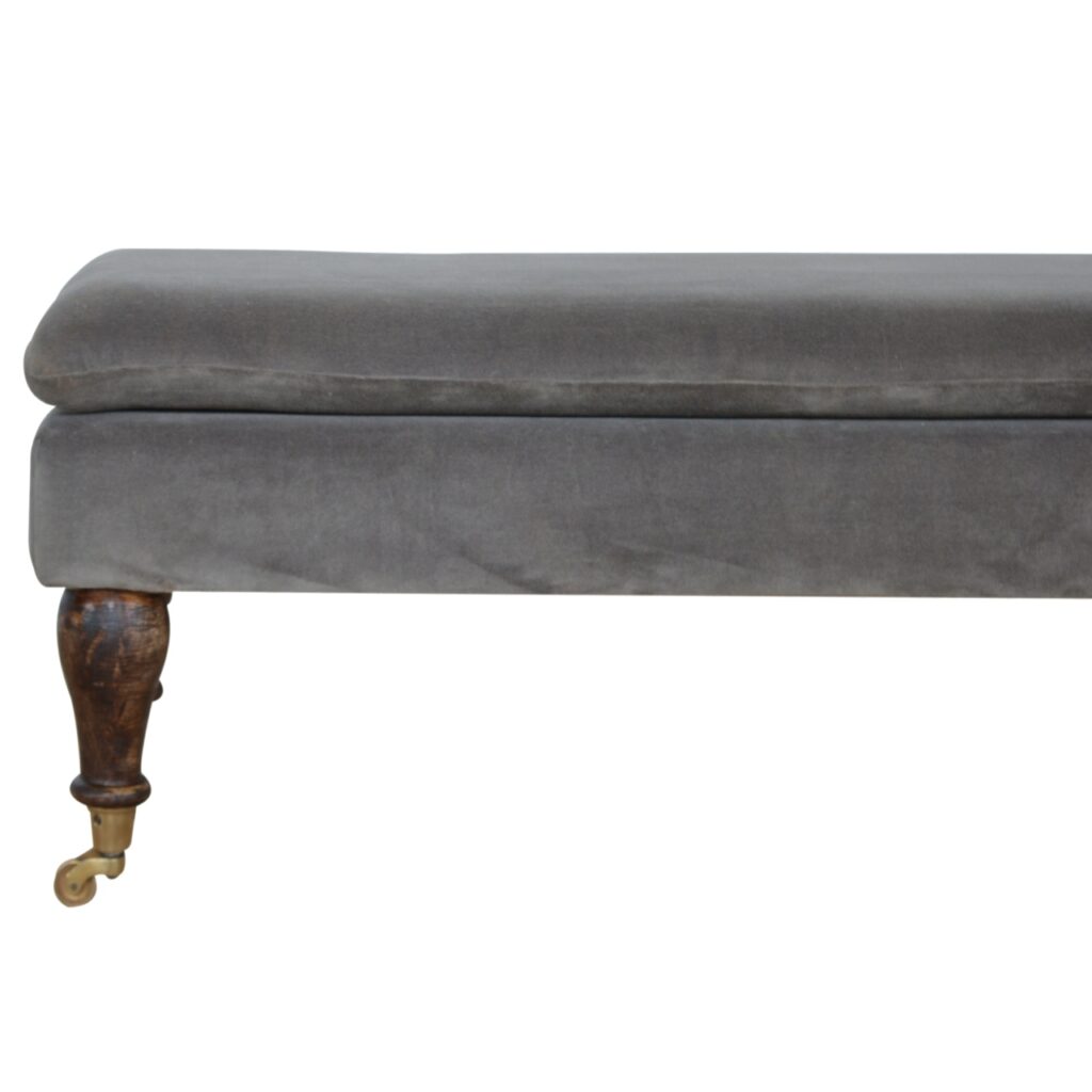 Grey Velvet Bench with Castor Feet - Image 4
