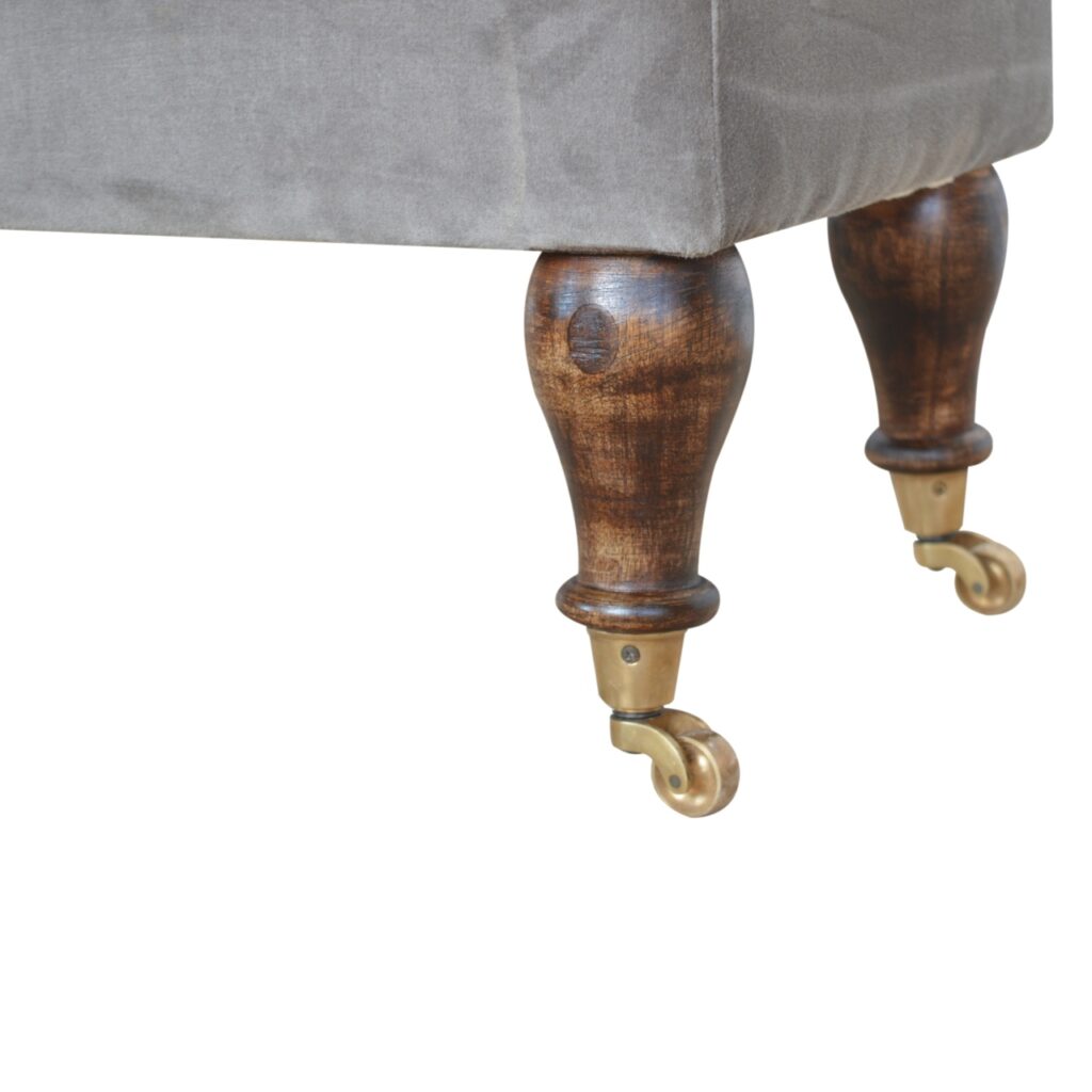 Grey Velvet Bench with Castor Feet - Image 5