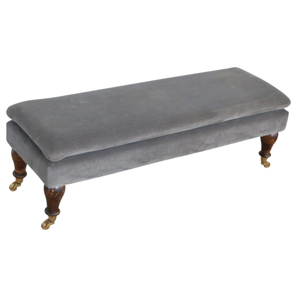 Grey Velvet Bench with Castor Feet - Image 7
