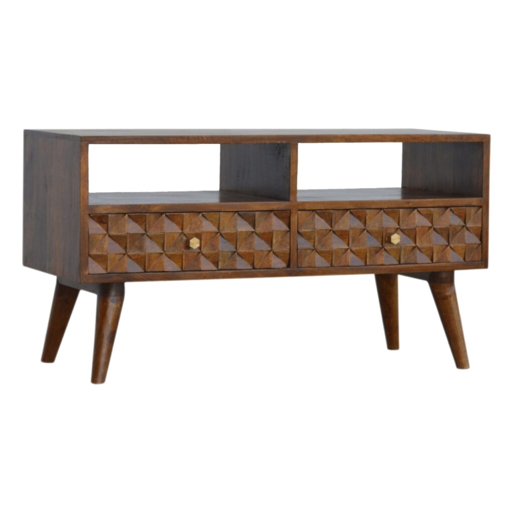 Chestnut Diamond Carved TV Unit - Image 2