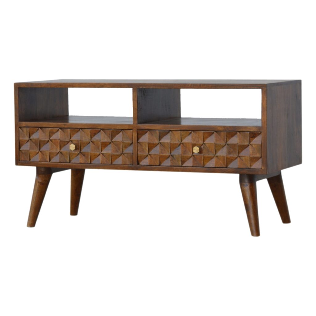 Chestnut Diamond Carved TV Unit - Image 3