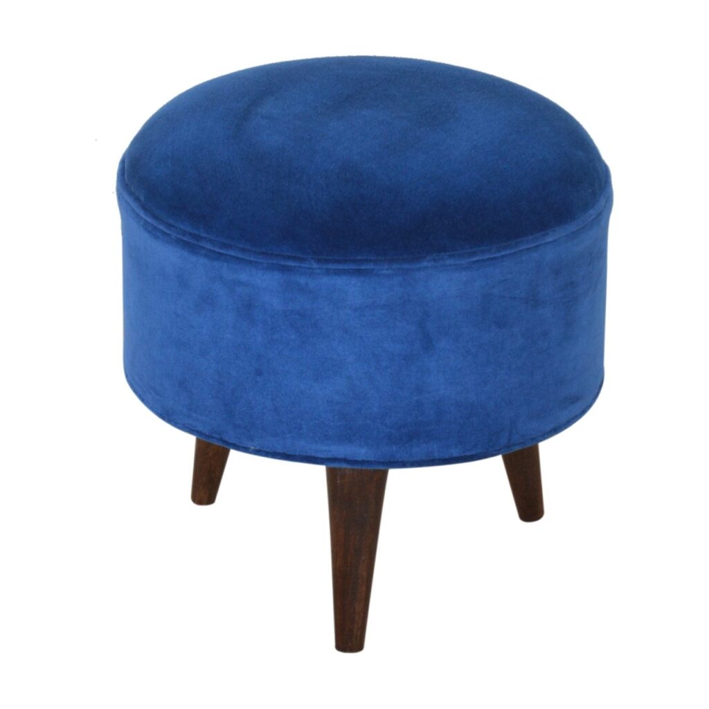 Royal Blue Velvet Nordic Footstool - Image 5