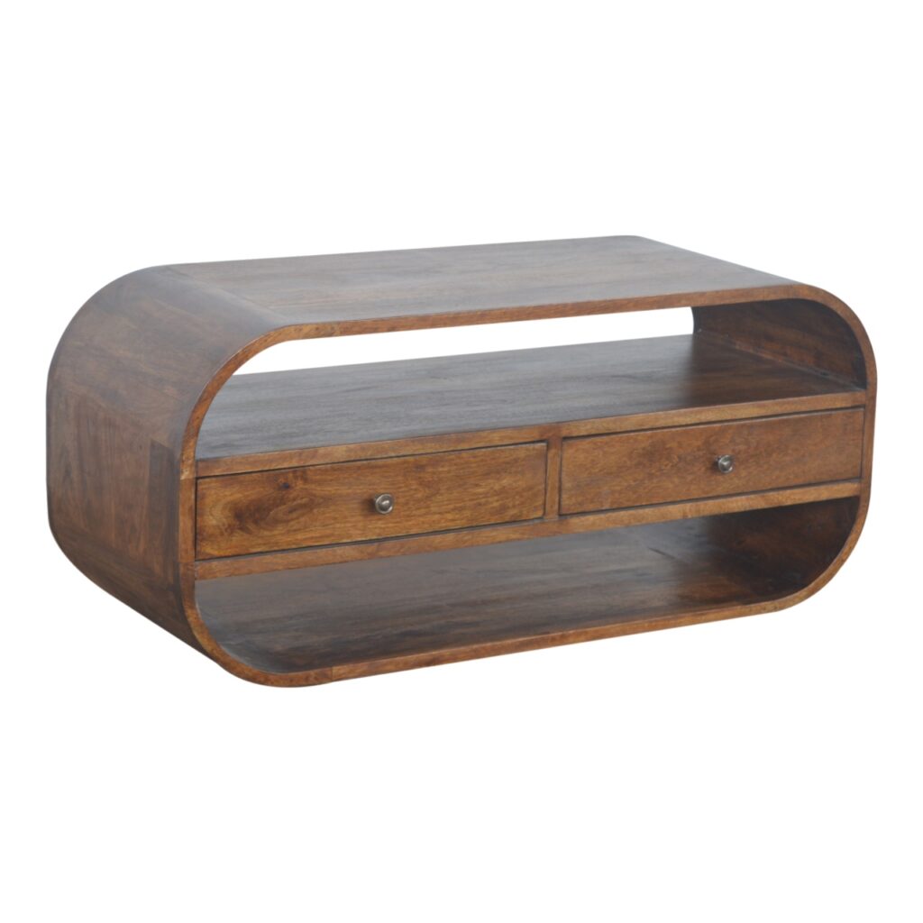 Chestnut Curved Edge Media Unit with 2 Drawers - Image 3