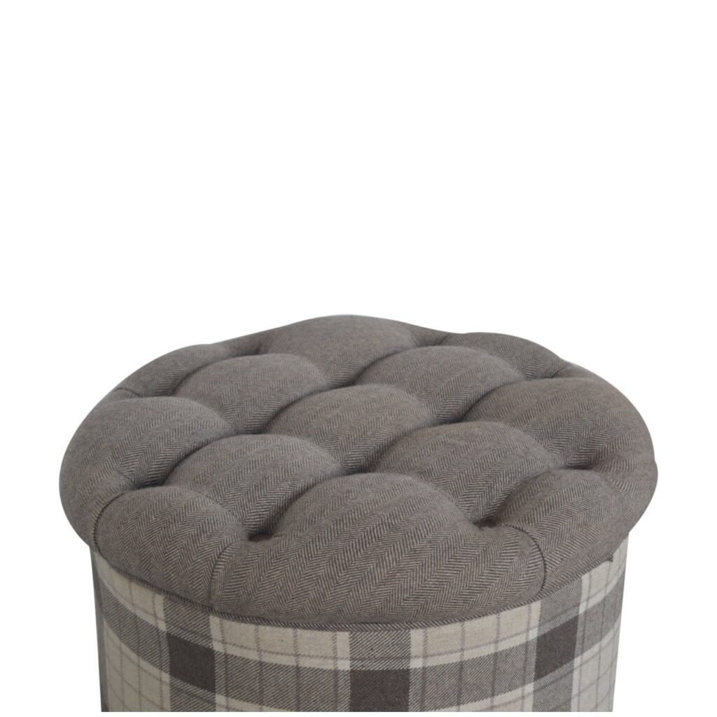 Deep Button Round Checked Footstool - Image 8