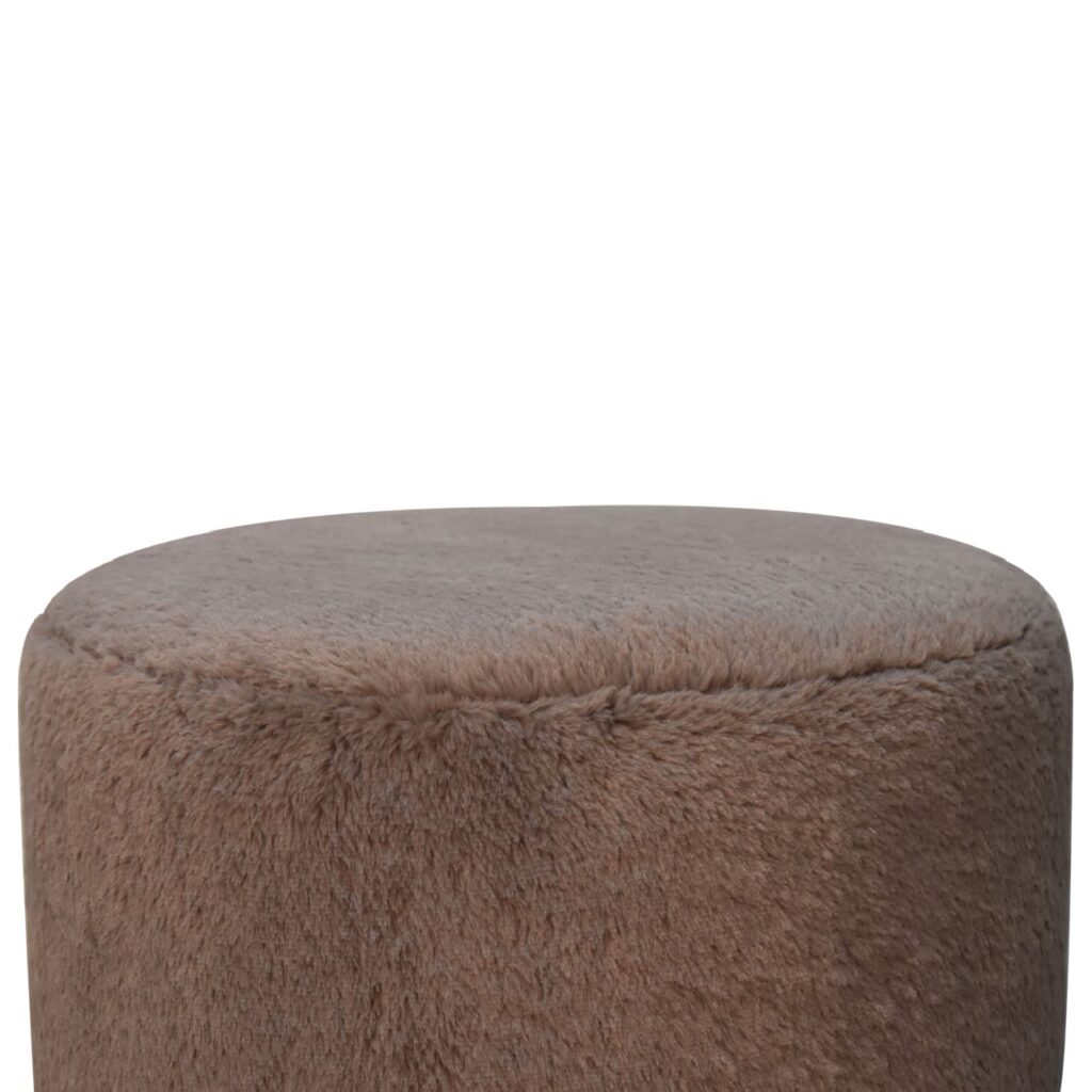 Mocha Faux Fur Round Ball Footstool - Image 6
