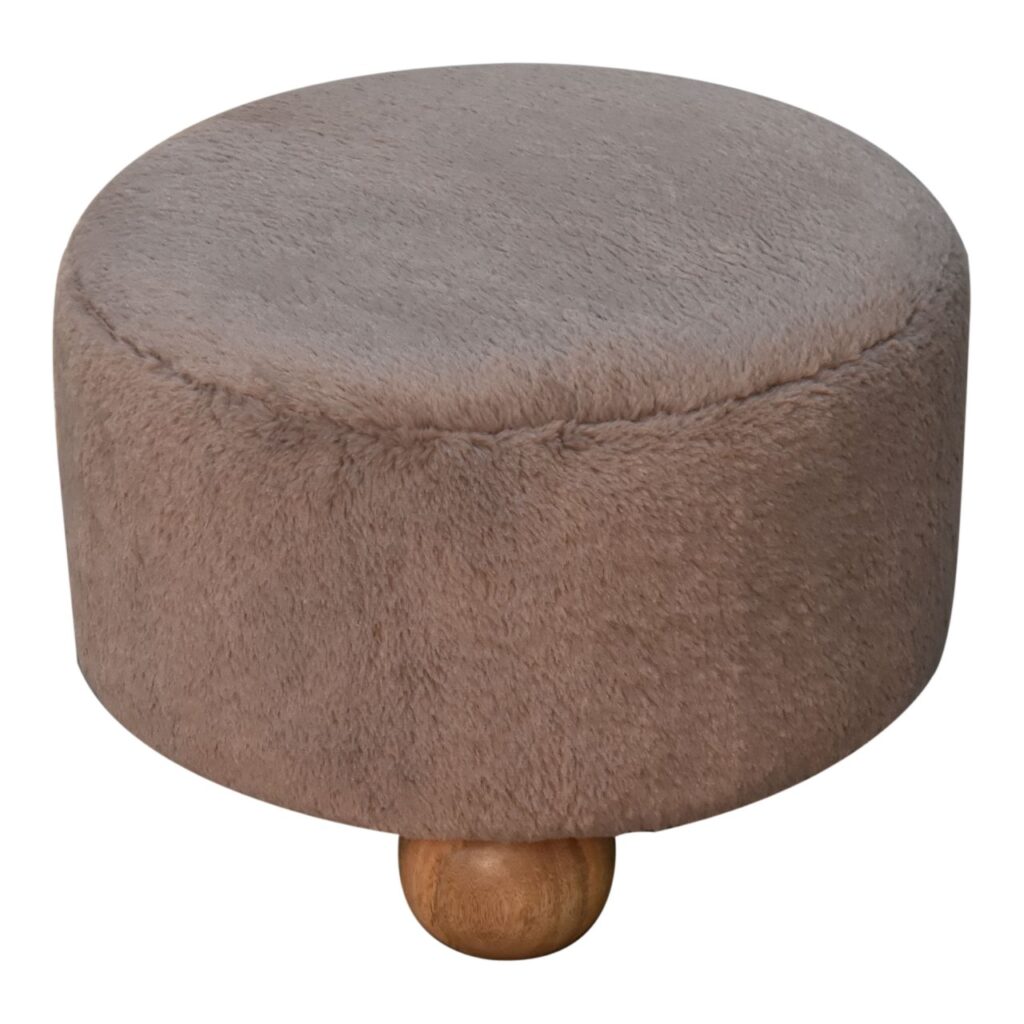 Mocha Faux Fur Round Ball Footstool - Image 7