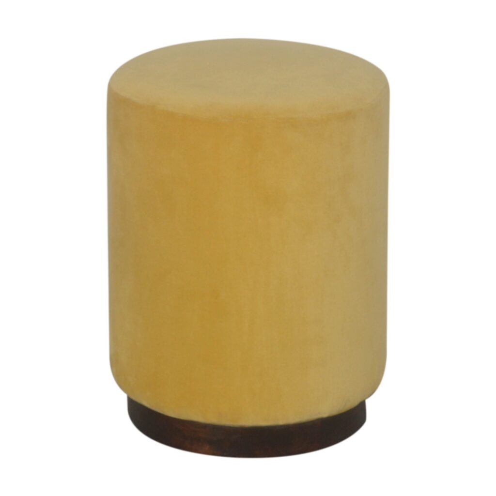 Mustard Velvet Wooden Footstool - Image 2