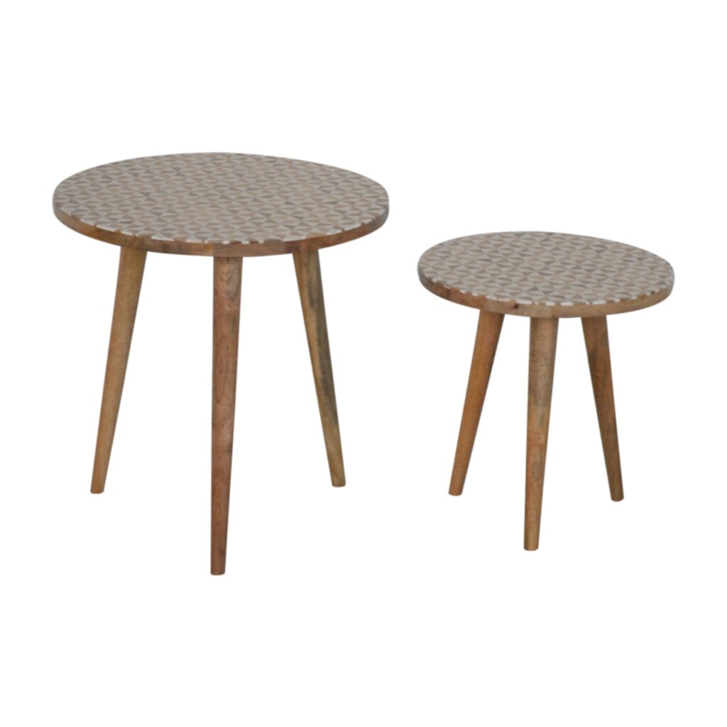 White Pattern Footstool Set of 2 - Image 4