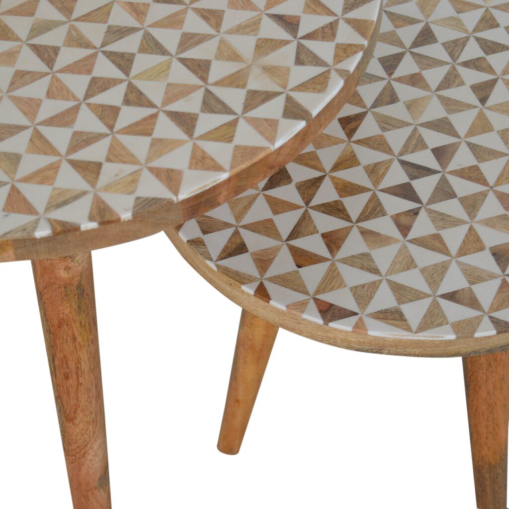 White Pattern Footstool Set of 2 - Image 9