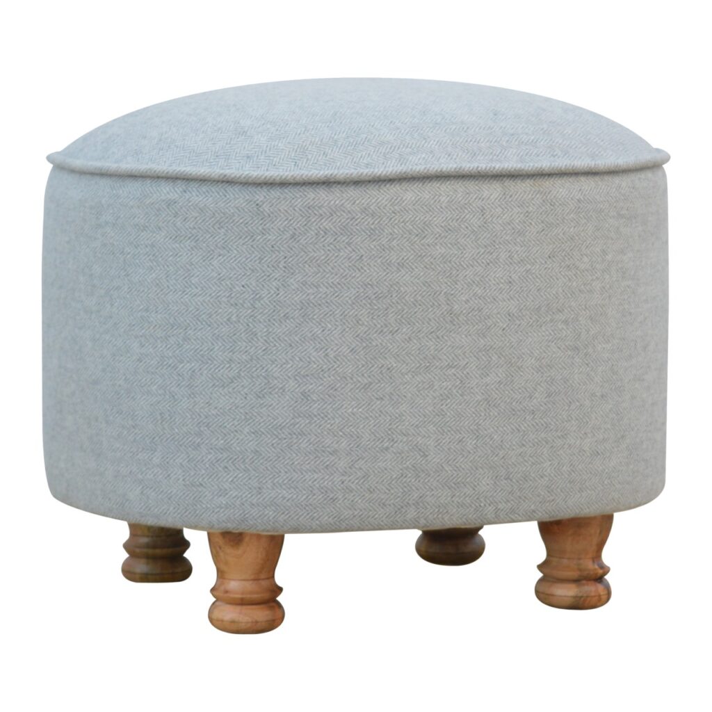Light Grey Tweed Oval Footstool - Image 3