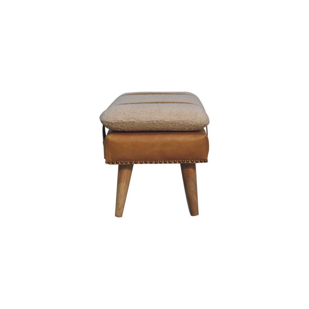 Bouclé Buffalo Hide Olive Green Leather Bench - Image 16