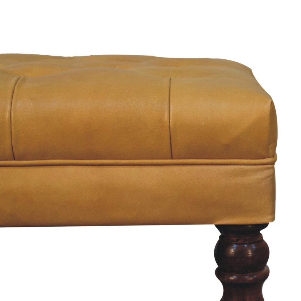 Honey Caramel Buffalo Ash Black Leather Ottoman with Castor Legs - Image 5
